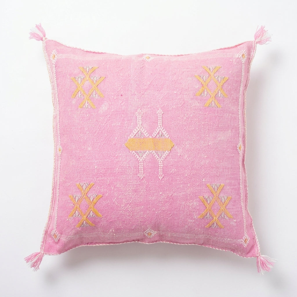 Pink Moroccan sabra cactus silk pillow cover, 50x50 cm
