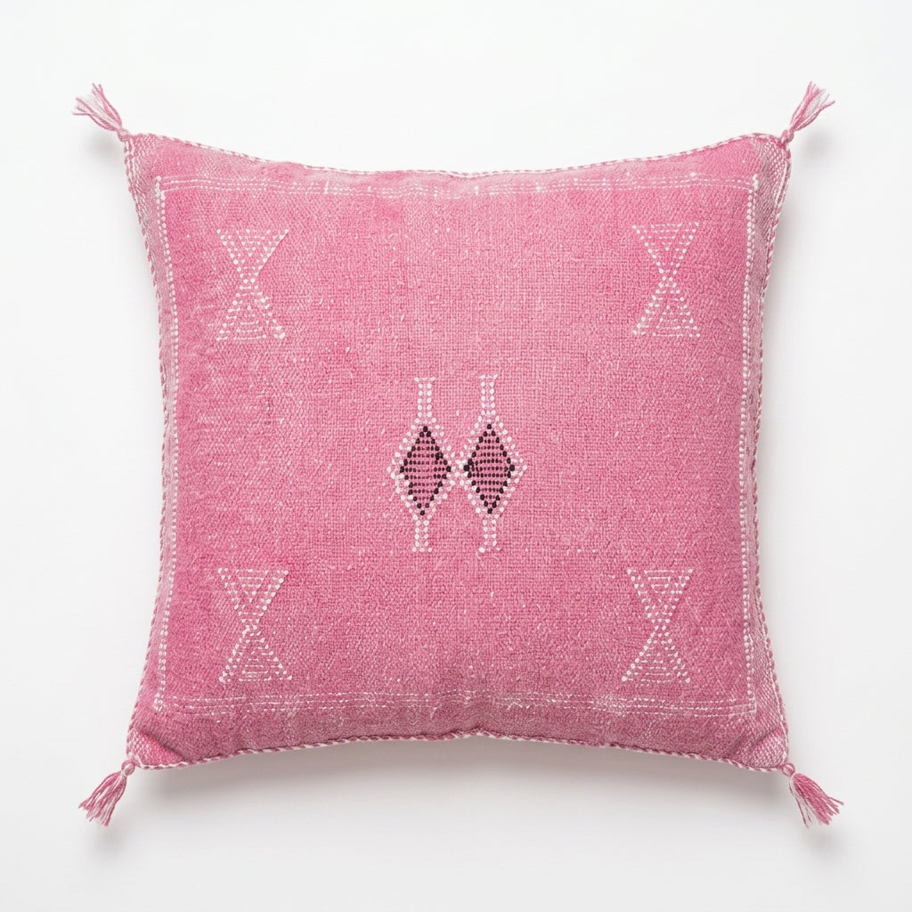 Rose pink Moroccan sabra cactus silk pillow cover, 50x50 cm