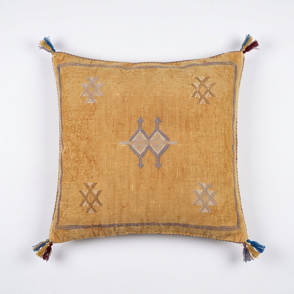 Ochre Moroccan sabra cactus silk pillow cover, 50x50 cm
