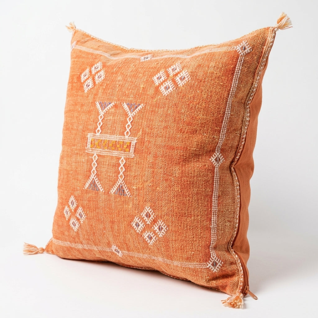 Orange Moroccan sabra cactus silk pillow cover, 50x50 cm