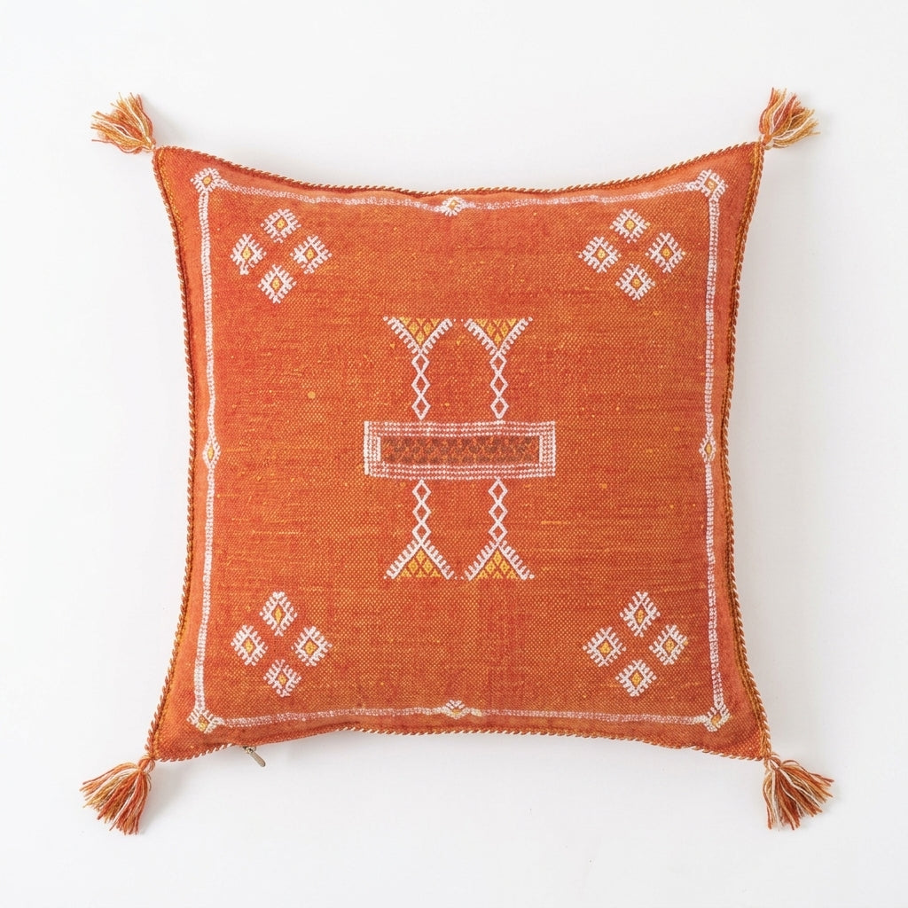 Burnt orange Moroccan sabra cactus silk pillow cover, 50x50 cm