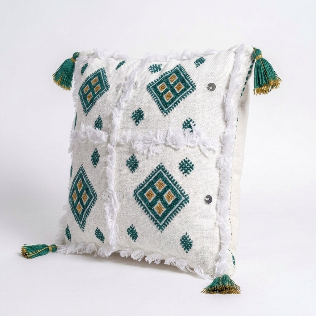 Emerald and Gold Moroccan pillow cover, detail photo 4