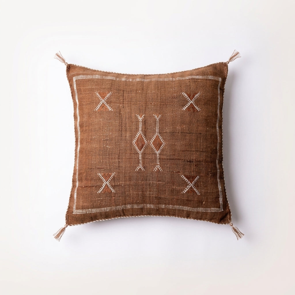 Coffee brown Moroccan sabra cactus silk pillow cover, 50x50 cm