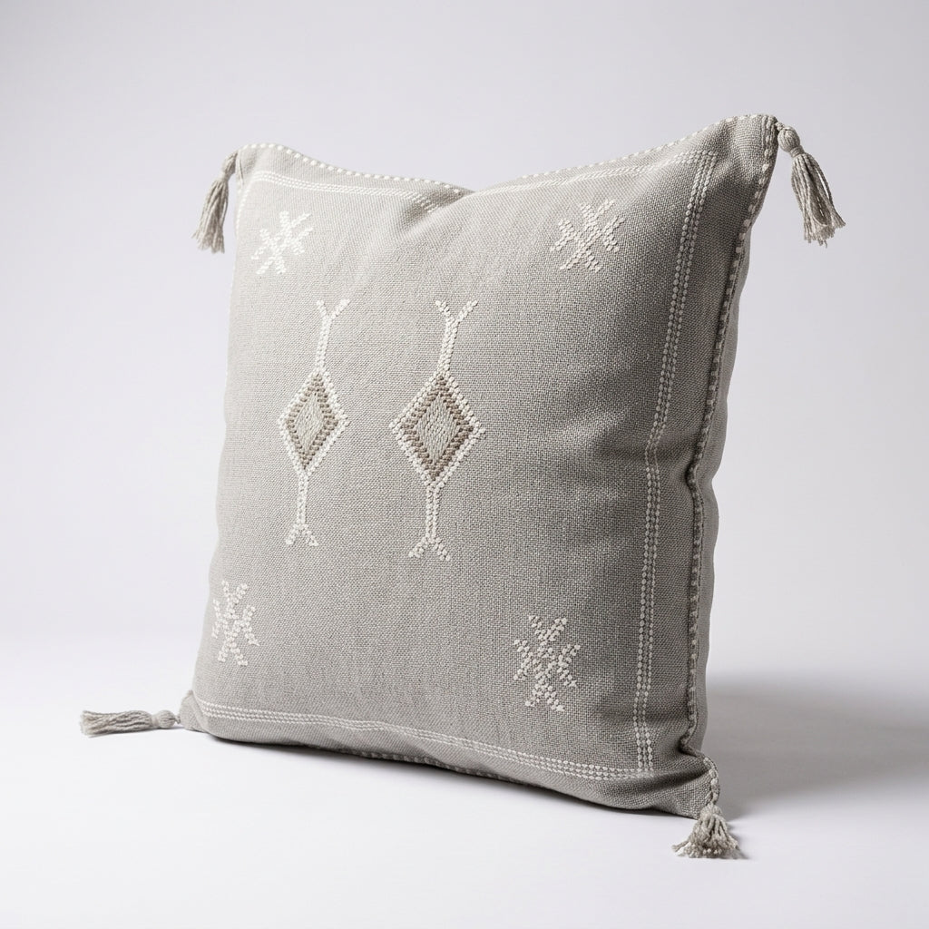Silver grey Moroccan sabra cactus silk pillow cover, 50x50 cm