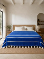 Riviera Stripe Pompom bedspread detail, handwoven Moroccan cotton, photo 8