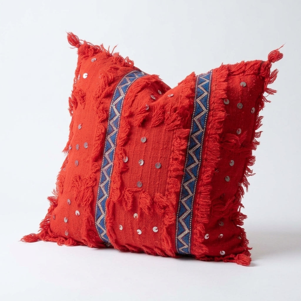 Red Sequin Moroccan pillow cover, detail photo 2