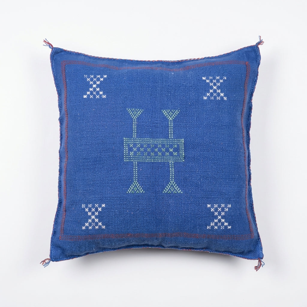 Royal blue Moroccan sabra cactus silk pillow cover, 50x50 cm