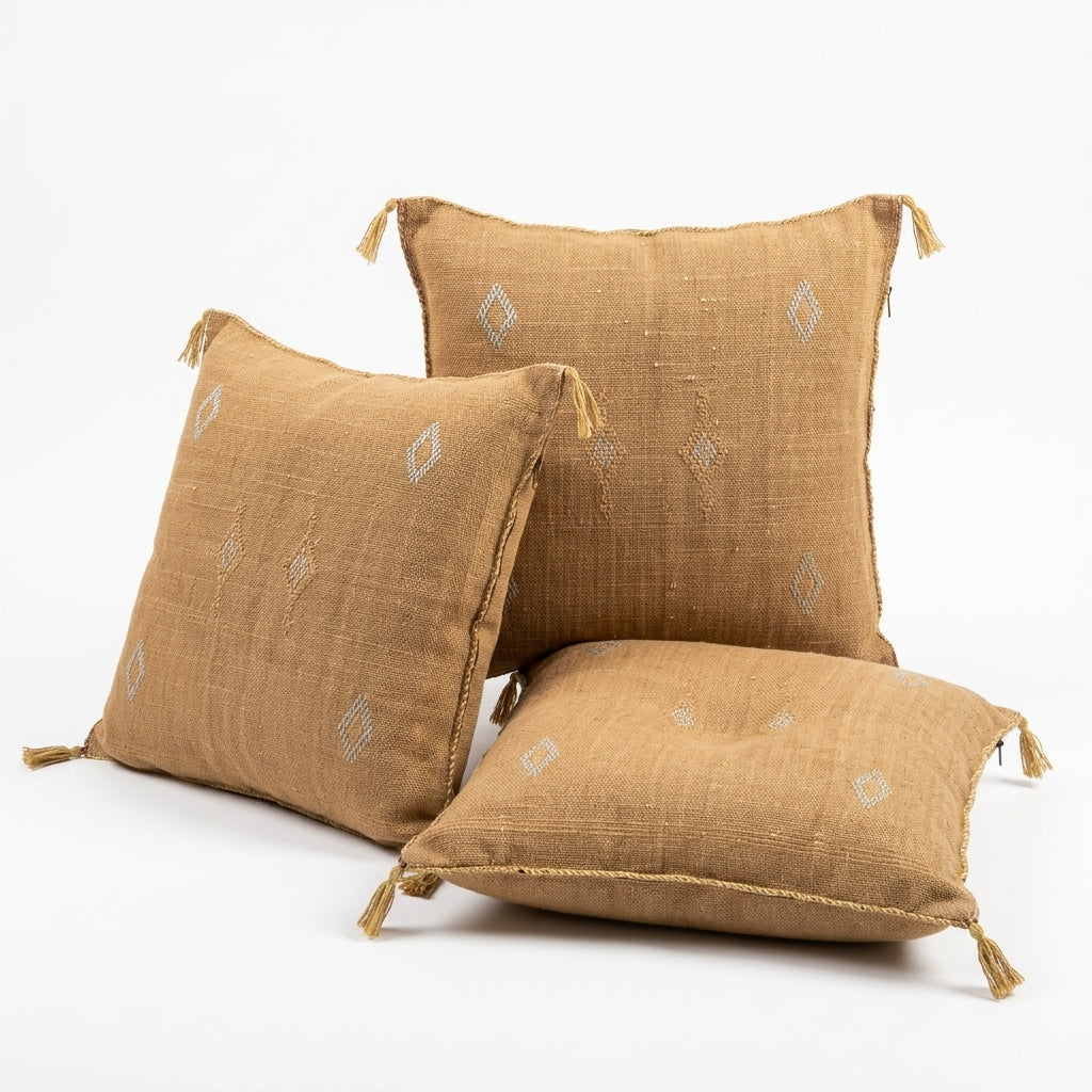 Caramel tan Moroccan sabra cactus silk pillow cover, 50x50 cm
