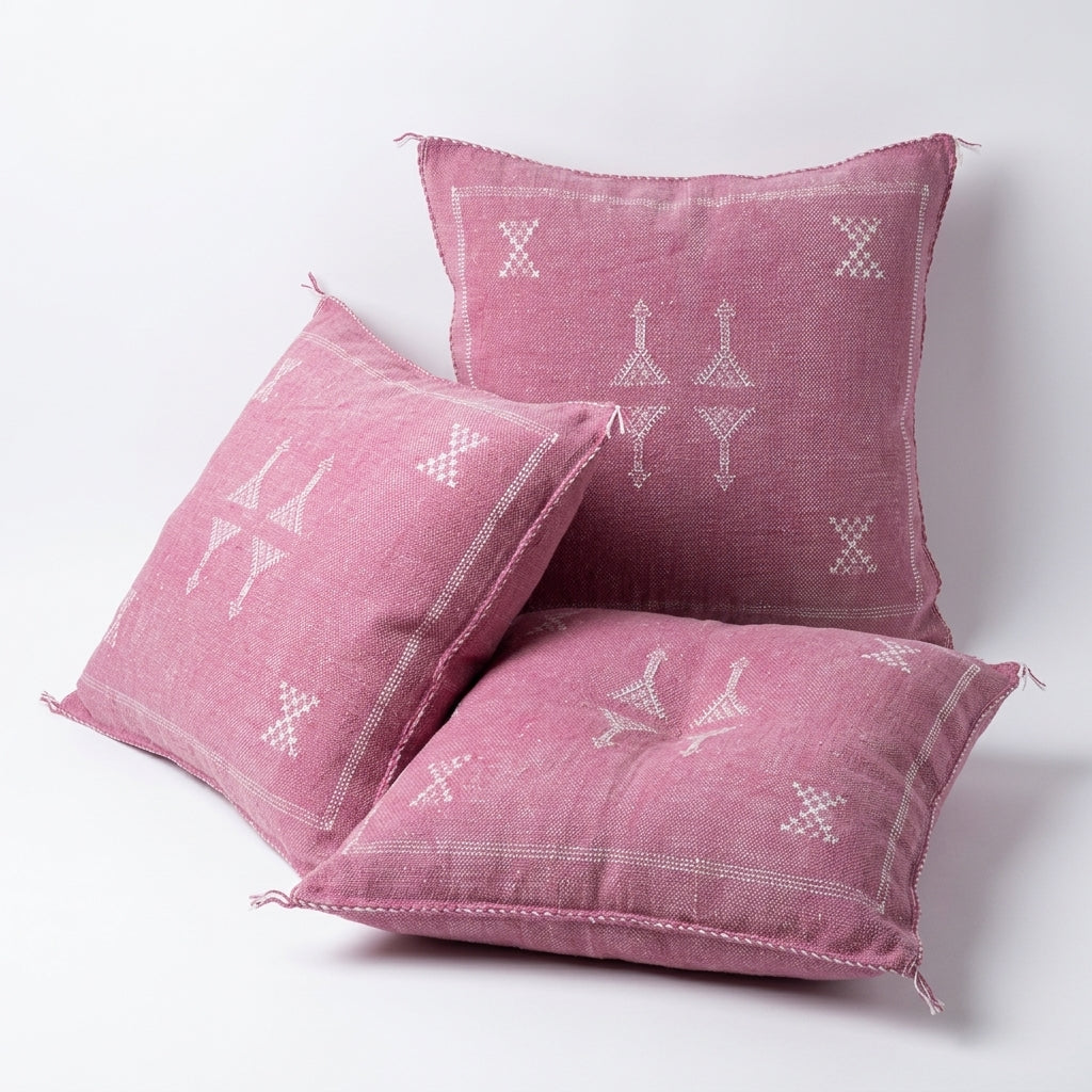 Mauve pink Moroccan sabra cactus silk pillow cover, 50x50 cm