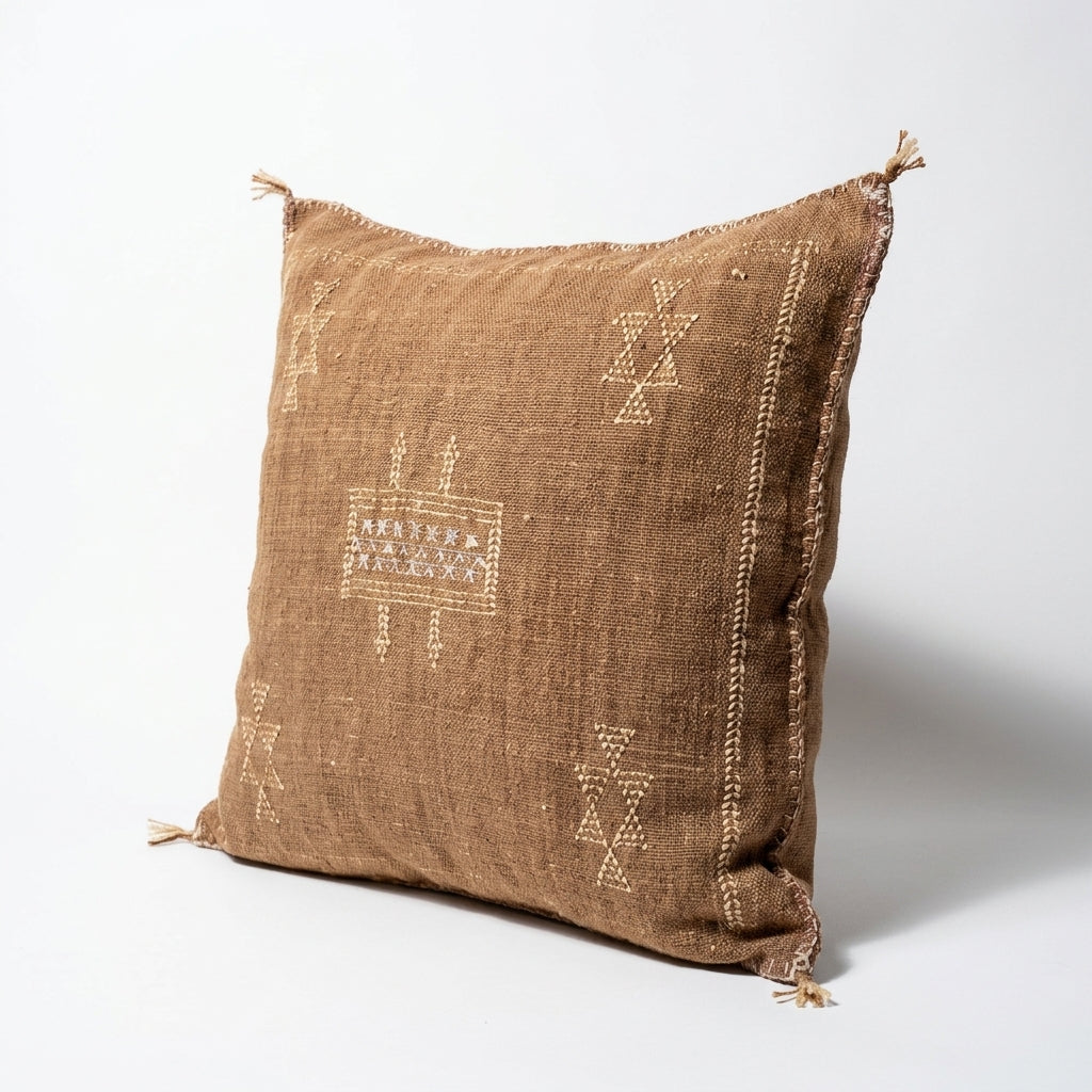 Coffee brown Moroccan sabra cactus silk pillow cover, 50x50 cm