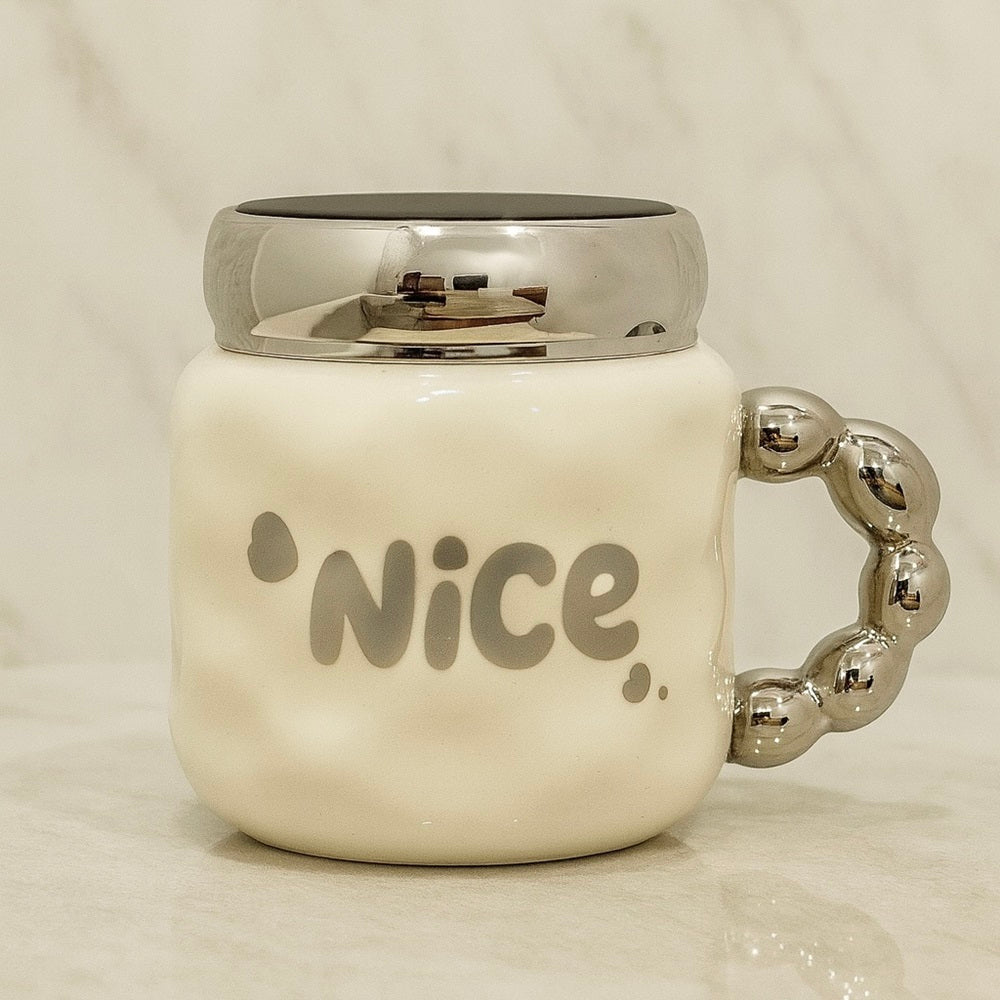 Nice Ceramic Mug With Silver Lid & Handle