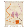 Lilac and tangerine Azilal rug — ivory wool with abstract lines, flat lay