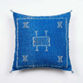 Indigo blue Moroccan sabra cactus silk pillow cover, 50x50 cm