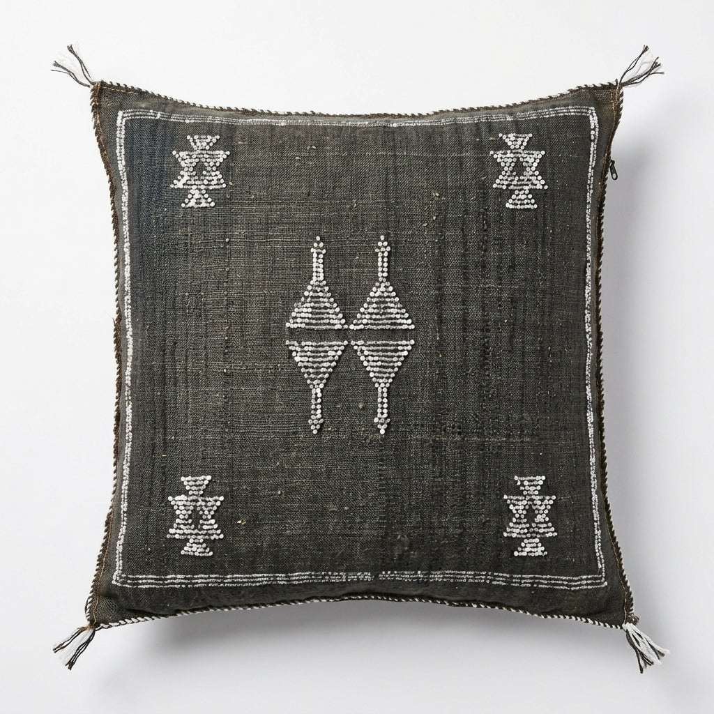 Charcoal Moroccan sabra cactus silk pillow cover, 50x50 cm
