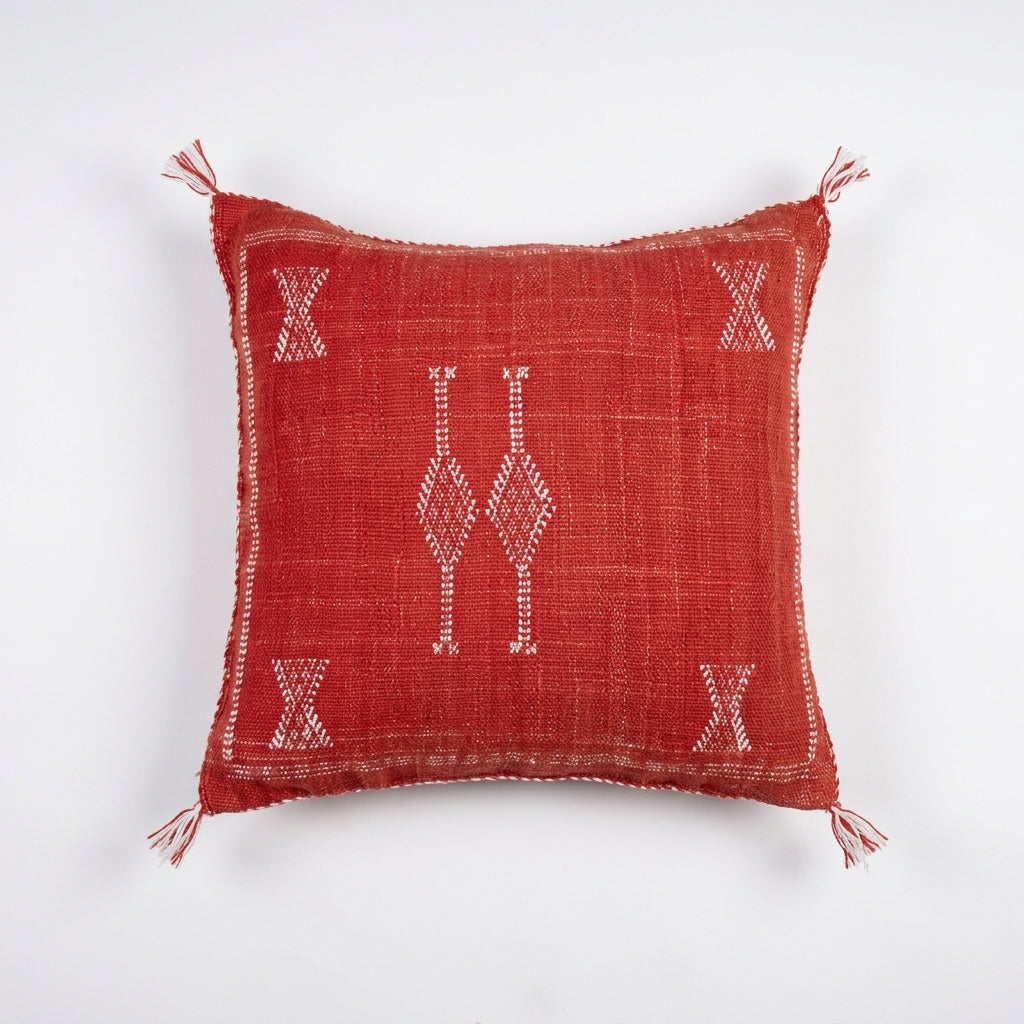 Red Moroccan sabra cactus silk pillow cover, 50x50 cm