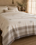 Misty Grey Diamond bedspread detail, handwoven Moroccan cotton, photo 6