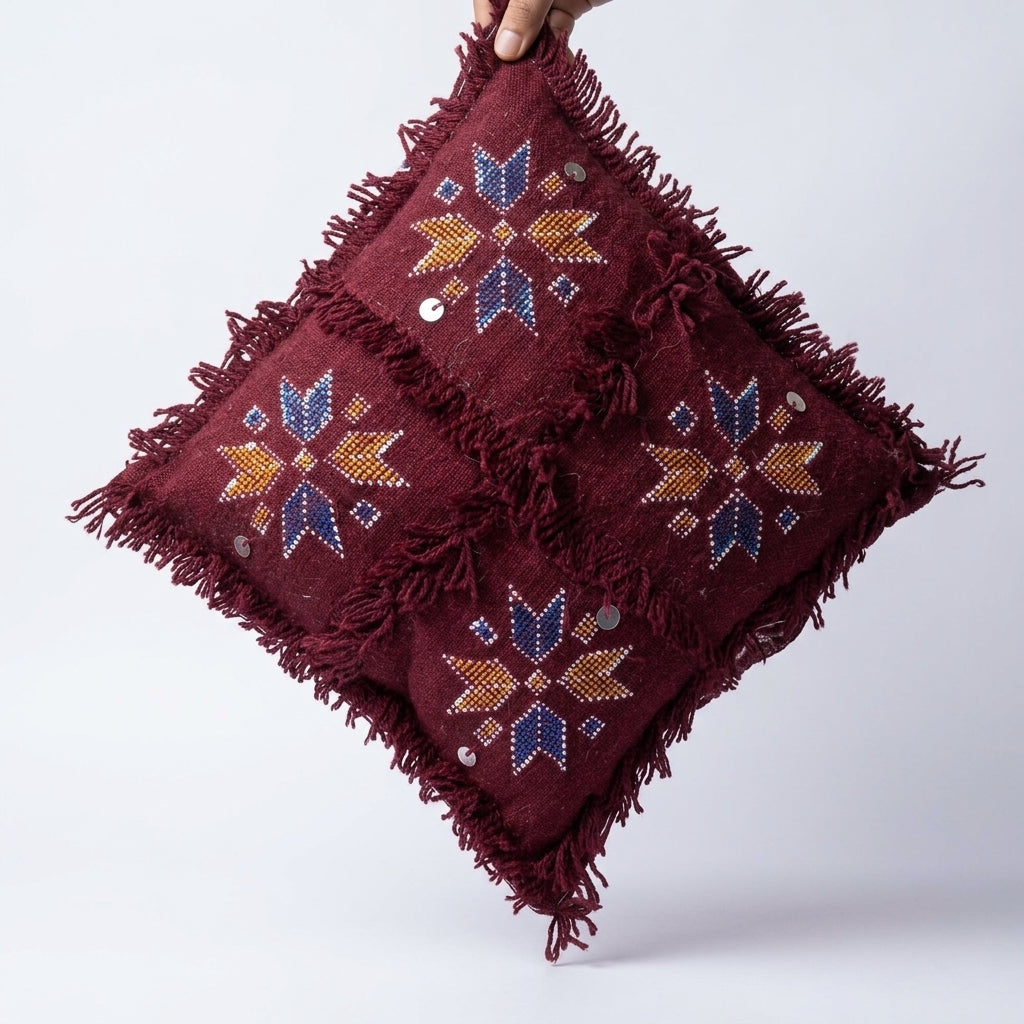Maroon Star Moroccan pillow cover, detail photo 6