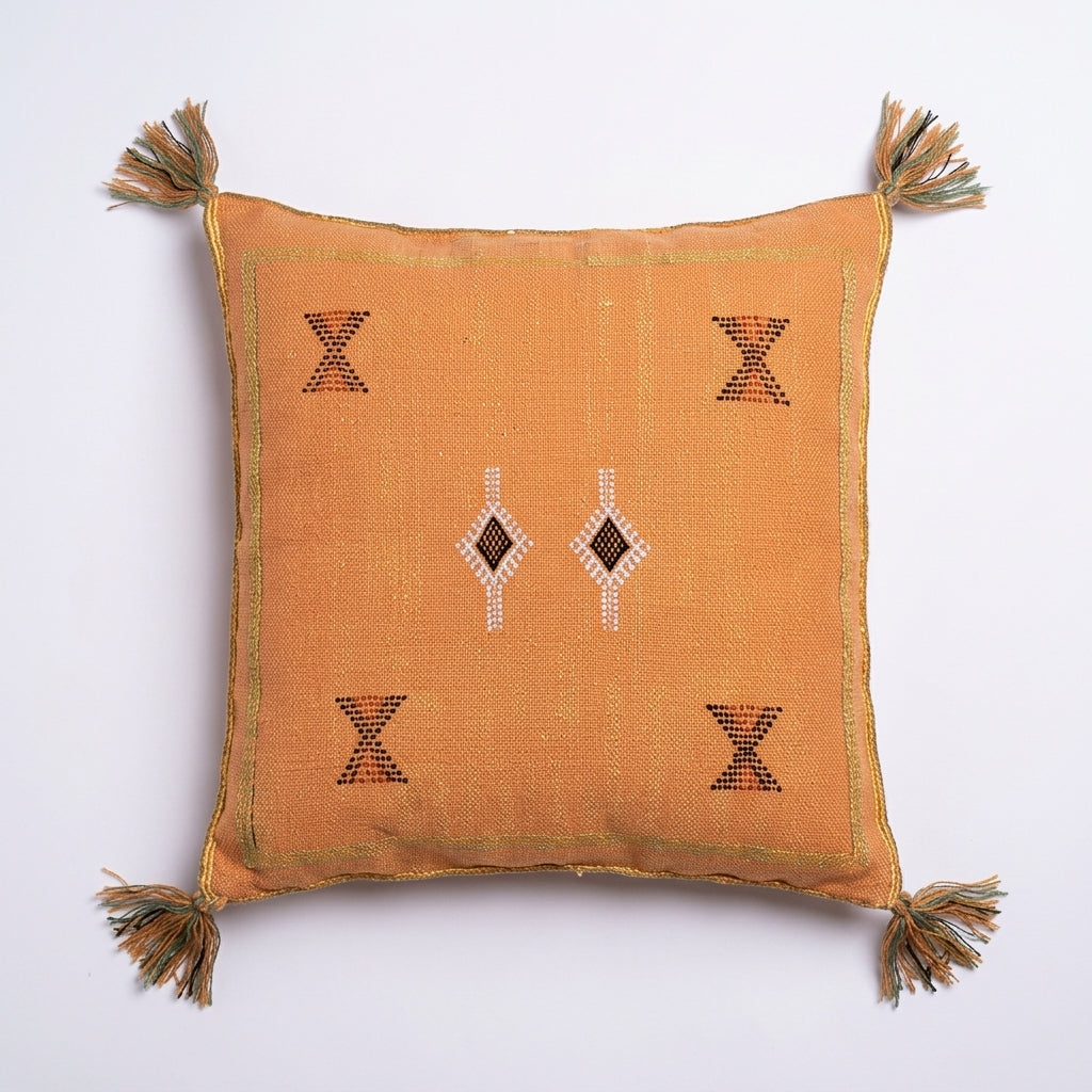 Pumpkin orange Moroccan sabra cactus silk pillow cover, 50x50 cm