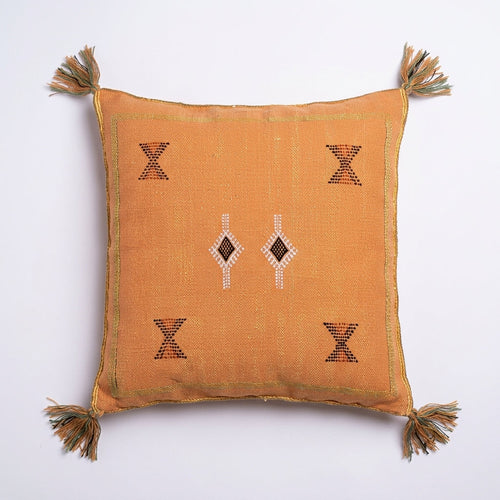 Pumpkin orange Moroccan sabra cactus silk pillow cover, 50x50 cm