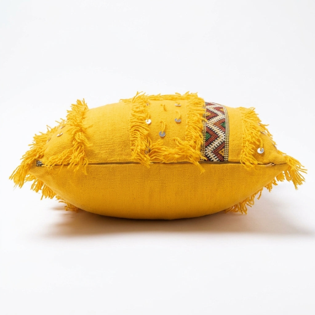 Saffron Fringe Moroccan pillow cover, detail photo 5