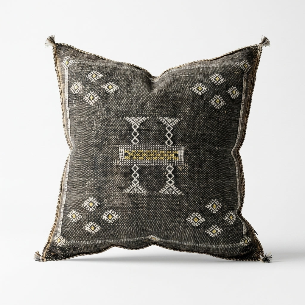 Olive grey Moroccan sabra cactus silk pillow cover, 50x50 cm