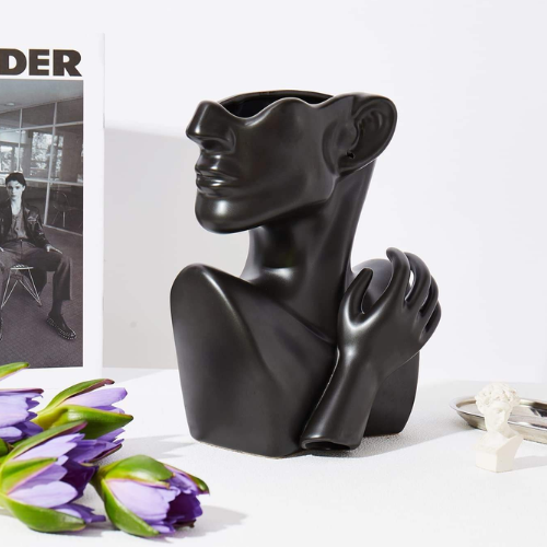 Abstract Face Flower Vase – Modern Art Sculpture