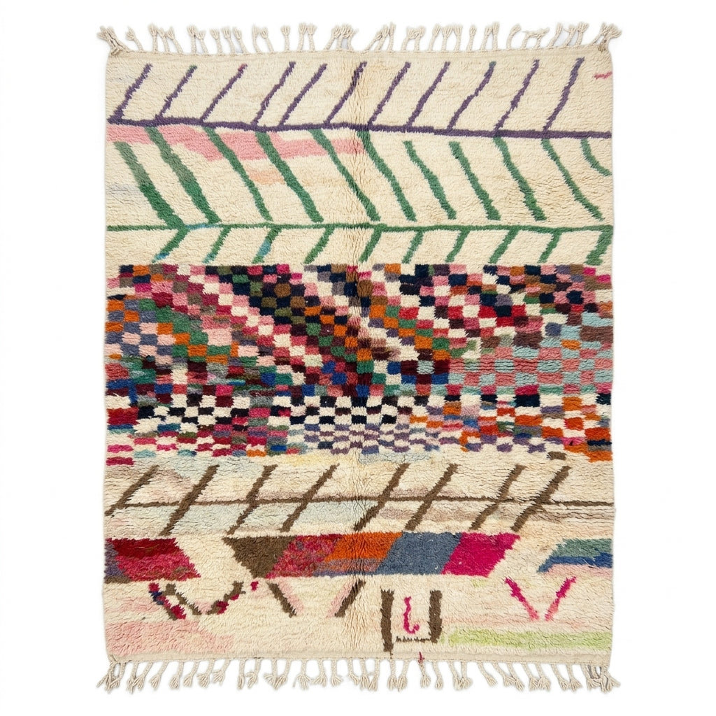 Chevron Mosaic Beni Ourain rug full flat lay view