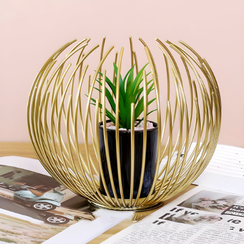 Metallic Golden Globe Decor Featuring an Elegant Planter