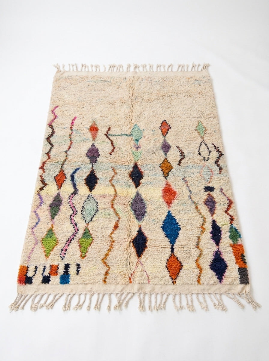 Diamond Cascade Beni Ourain rug full view at an angle on white studio background