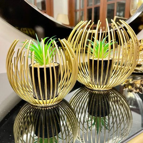 Metallic Golden Globe Decor Featuring an Elegant Planter