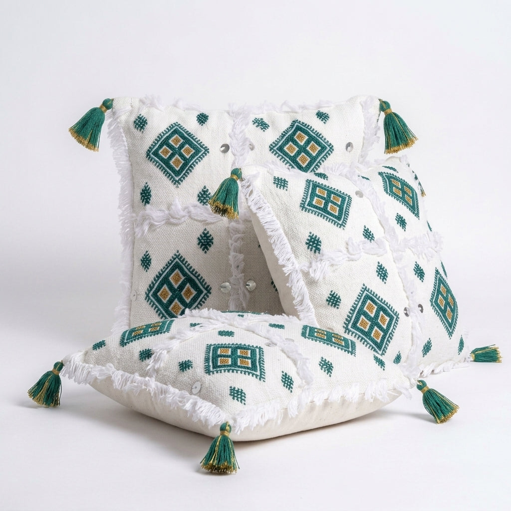 Emerald and Gold Moroccan pillow cover, detail photo 2