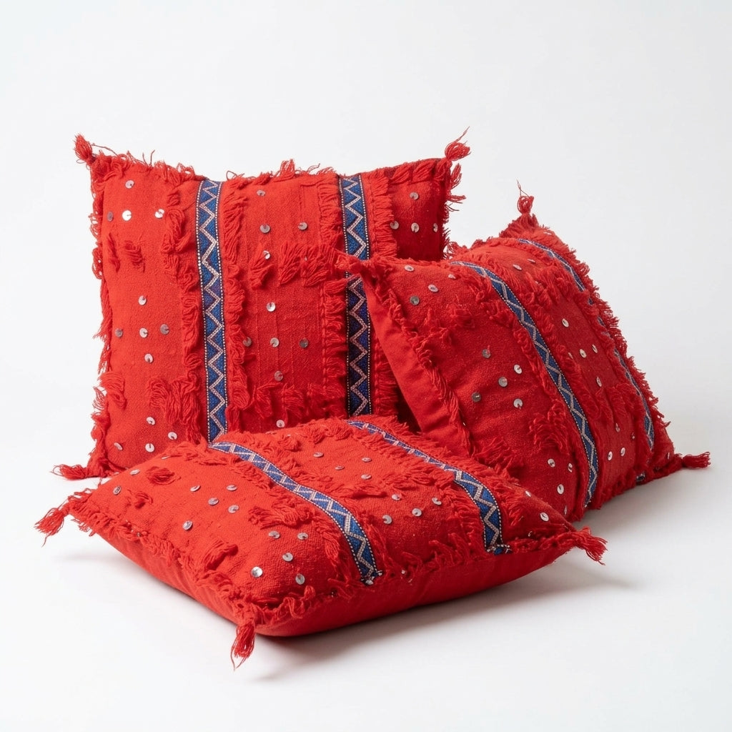 Red Sequin Moroccan pillow cover, detail photo 7