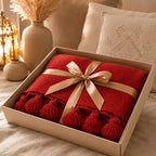Berber Red Tassel bedspread detail, handwoven Moroccan cotton, photo 6