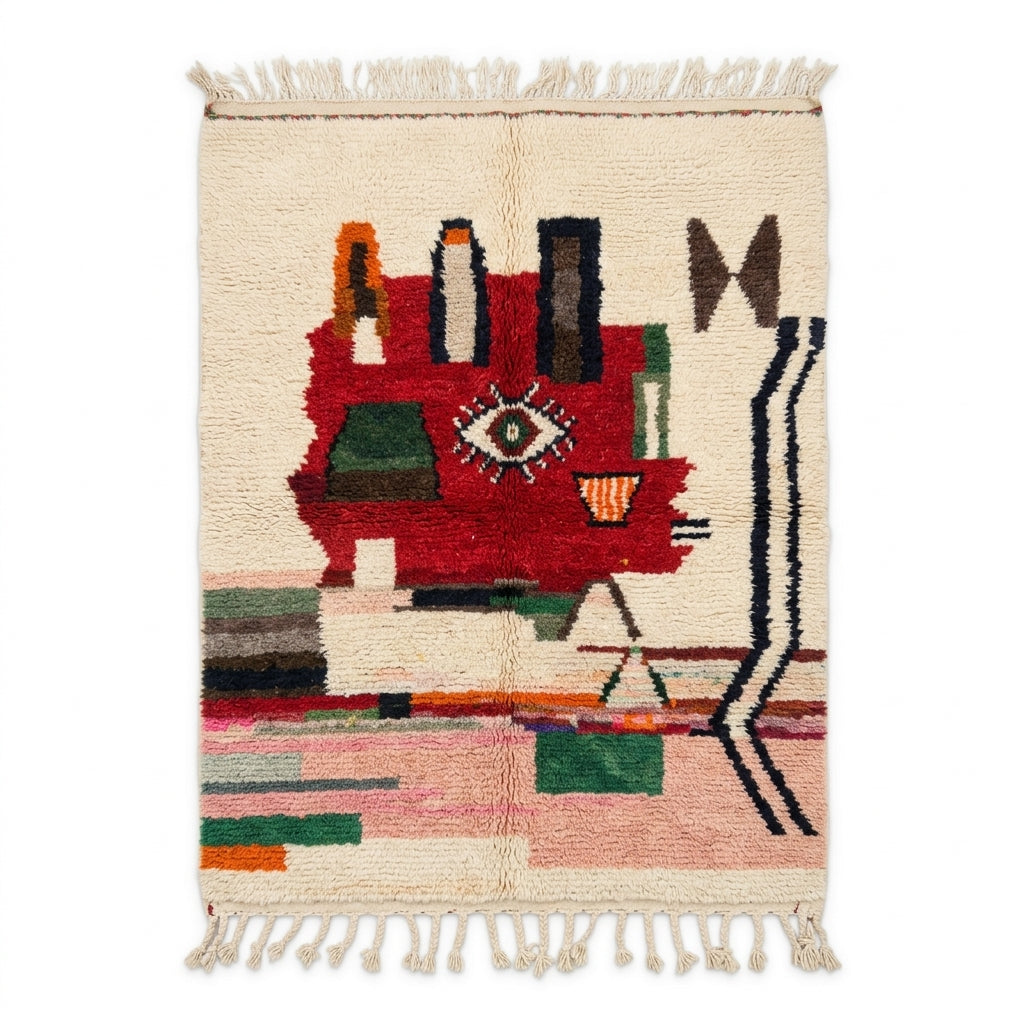 Berber Eye Beni Ourain rug full flat lay view