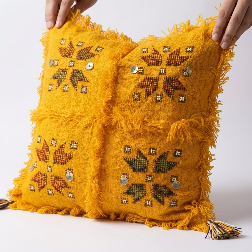 Golden Thread Moroccan pillow cover, detail photo 4