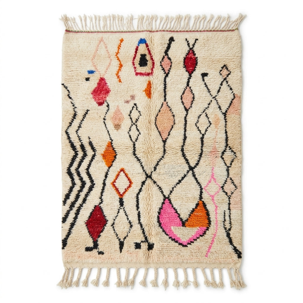 Zigzag Bloom Beni Ourain rug full flat lay view