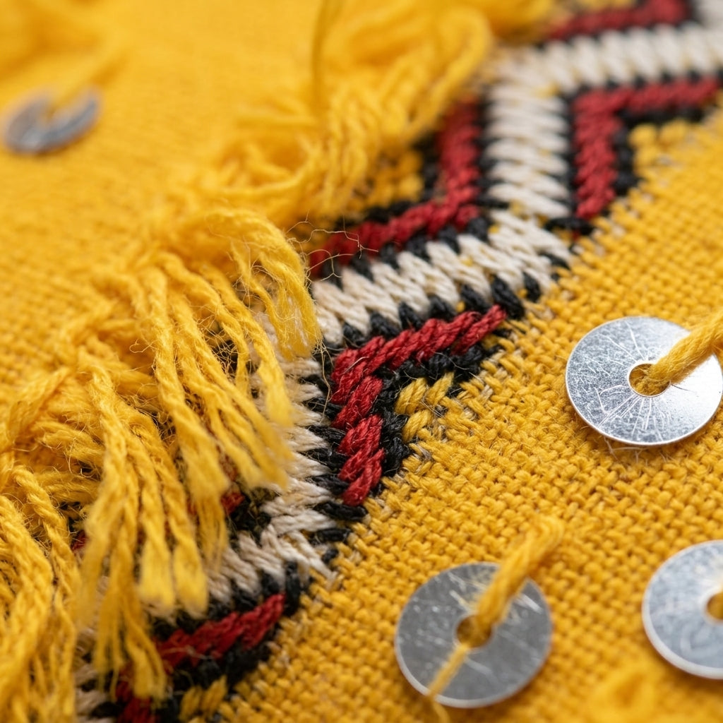Saffron Fringe Moroccan pillow cover, detail photo 7