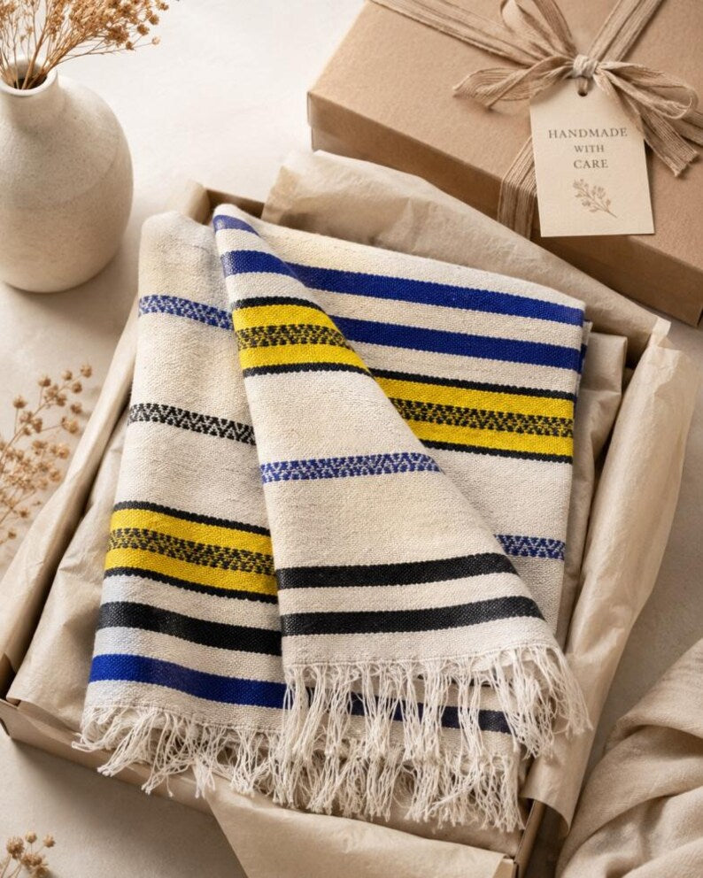 Heritage Stripe bedspread detail, handwoven Moroccan cotton, photo 4