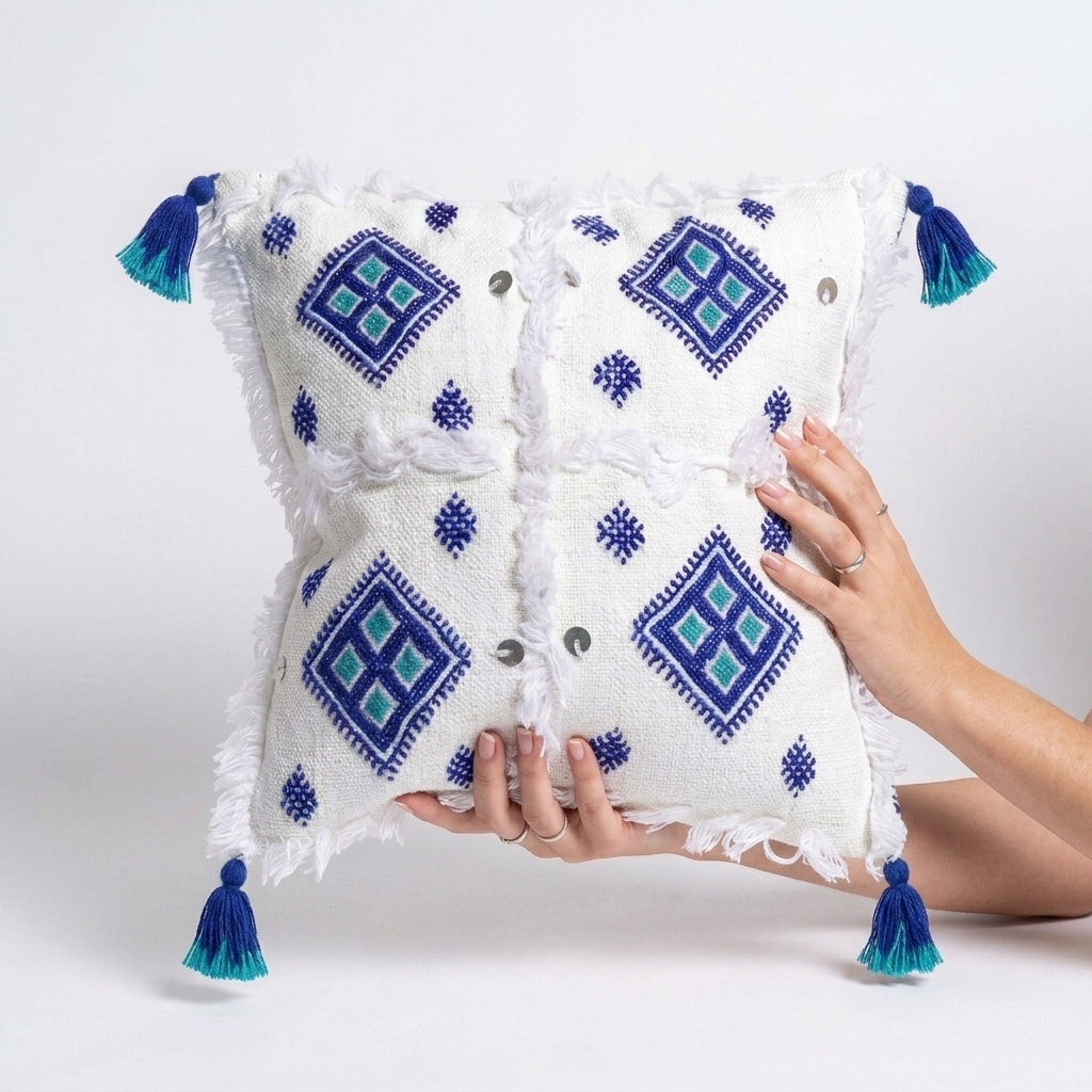 Ivory Corners Moroccan pillow cover, detail photo 2
