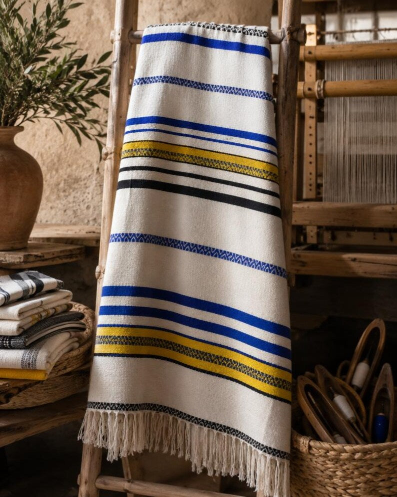 Heritage Stripe bedspread detail, handwoven Moroccan cotton, photo 3