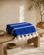 Riviera Stripe Pompom bedspread detail, handwoven Moroccan cotton, photo 2