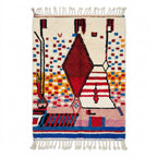 Garnet diamond Boujaad rug — ivory field with large garnet diamond and mosaic squares, flat lay