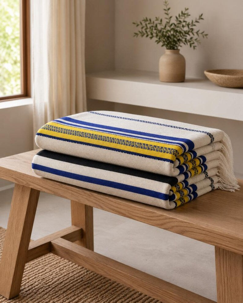 Heritage Stripe bedspread detail, handwoven Moroccan cotton, photo 2