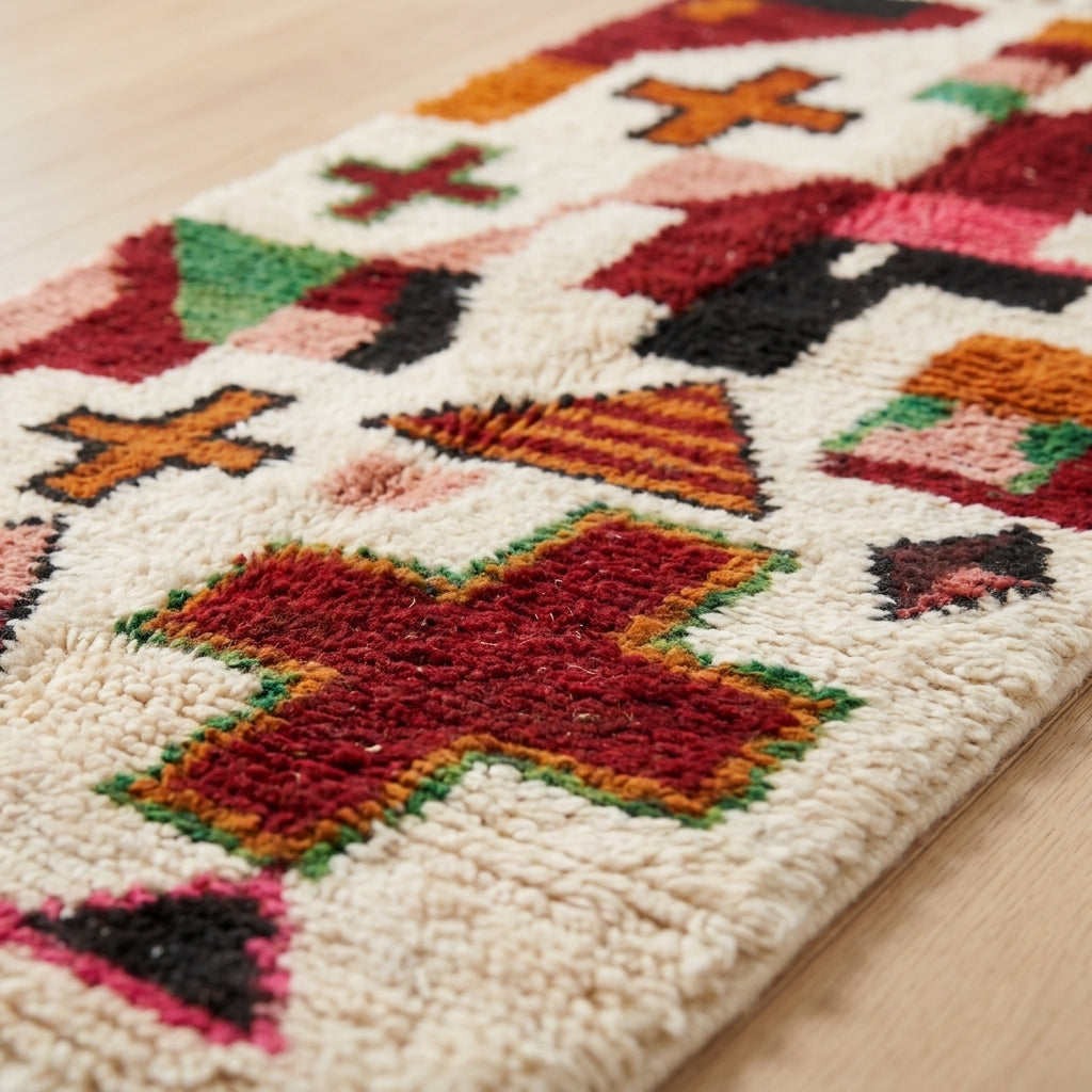 Handmade Moroccan runner rug for hallway traditional Berber weave pattern