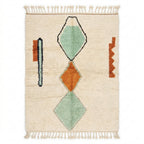 Vintage Azilal rug flat lay handwoven Berber rug with geometric diamond motifs from Morocco