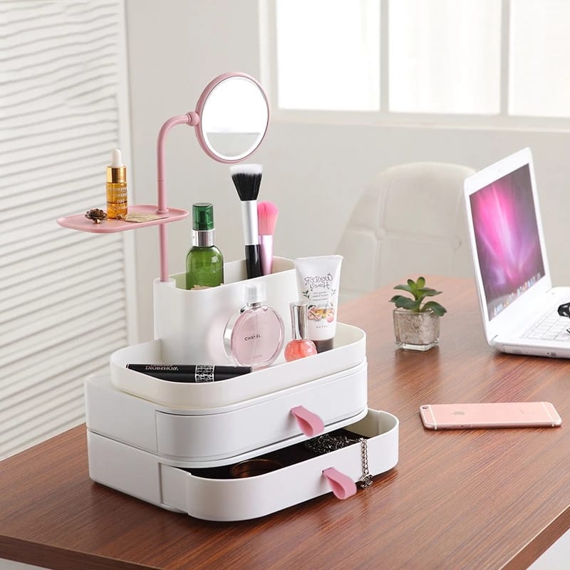 Makeup organizer with a Mirror