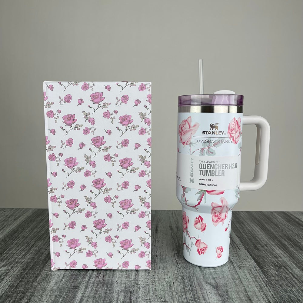 Stanly Quencher H2.0 FlowState Floral Edition Tumbler | 40 OZ (White)