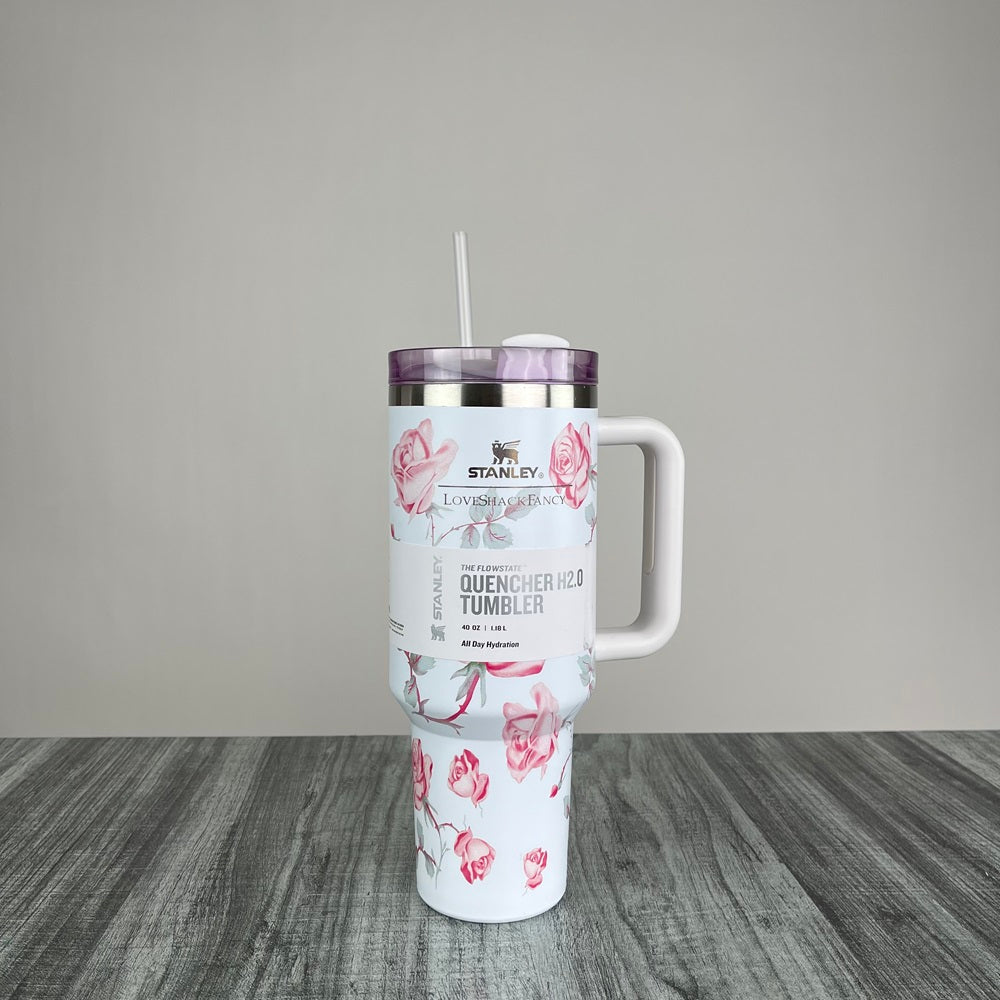 Stanly Quencher H2.0 FlowState Floral Edition Tumbler | 40 OZ (White)