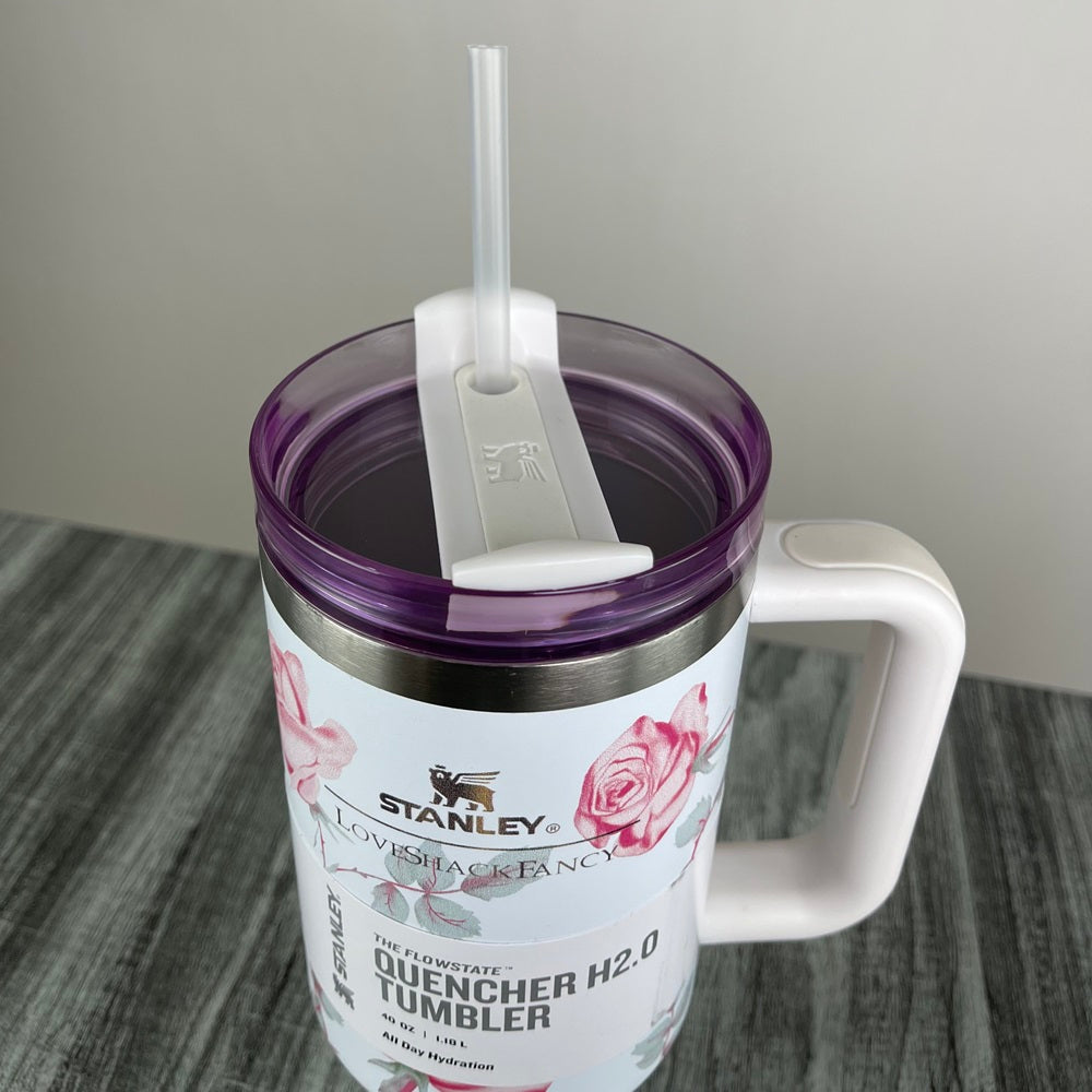 Stanly Quencher H2.0 FlowState Floral Edition Tumbler | 40 OZ (White)