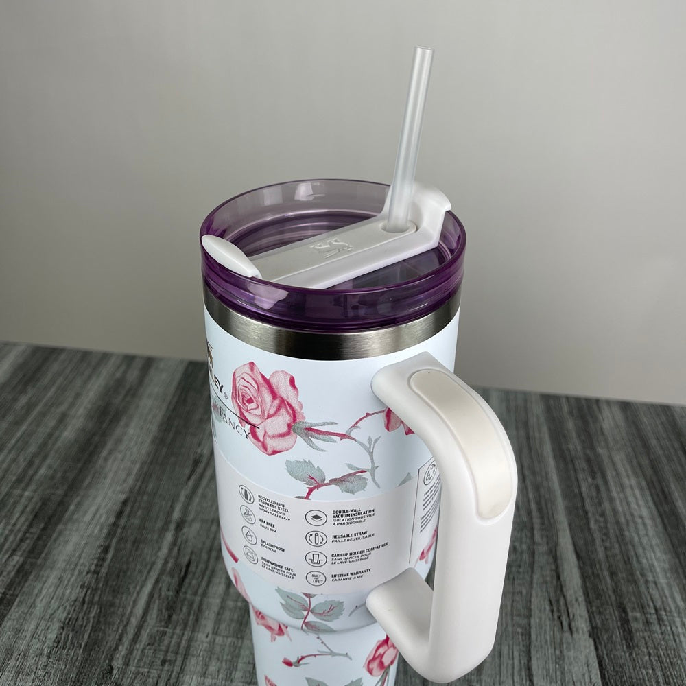 Stanly Quencher H2.0 FlowState Floral Edition Tumbler | 40 OZ (White)